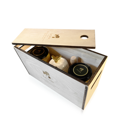 Api-Box – Elegante confezione regalo con 2 tipi di miele e un vasetto di miele