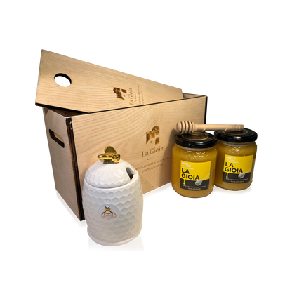 Api-Box – Elegante confezione regalo con 2 tipi di miele e un vasetto di miele
