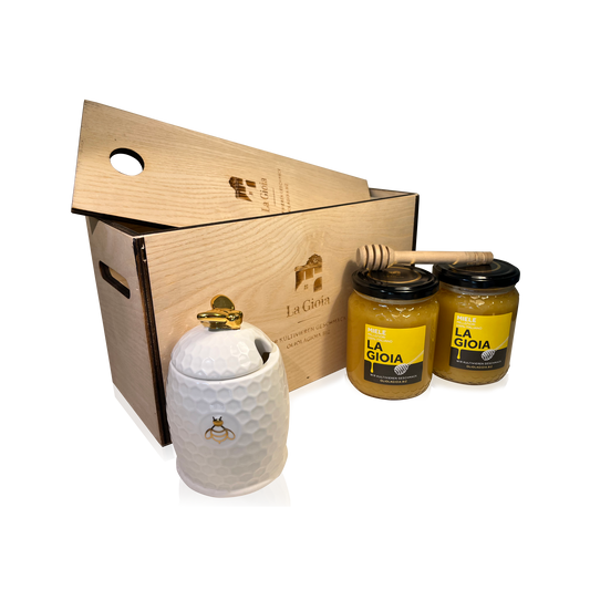 Api-Box – Elegante confezione regalo con 2 tipi di miele e un vasetto di miele